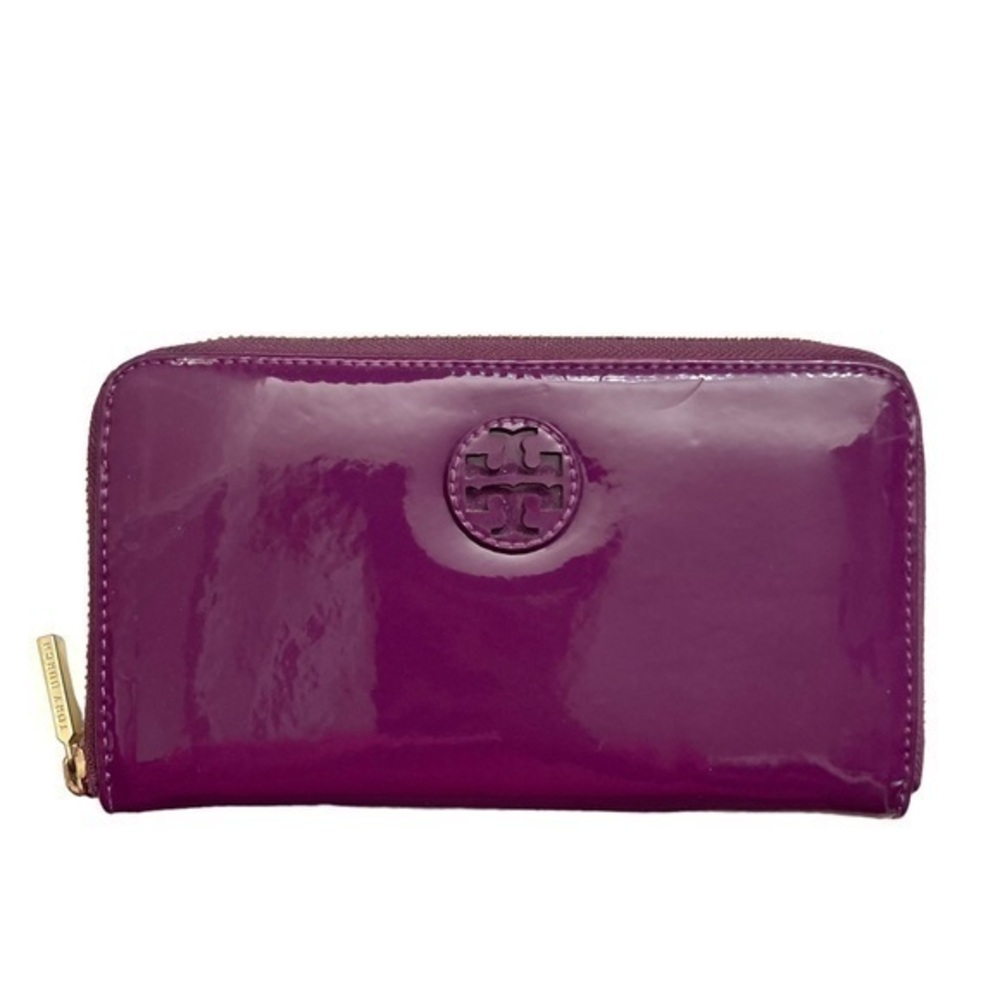 Tory Burch authentic purple patent leather zipper clutch wallet